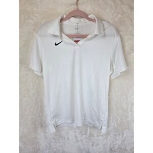 Nike Womens Dri-FIT Polo Shirt White Short Sleeve Golf Top‎ Size L